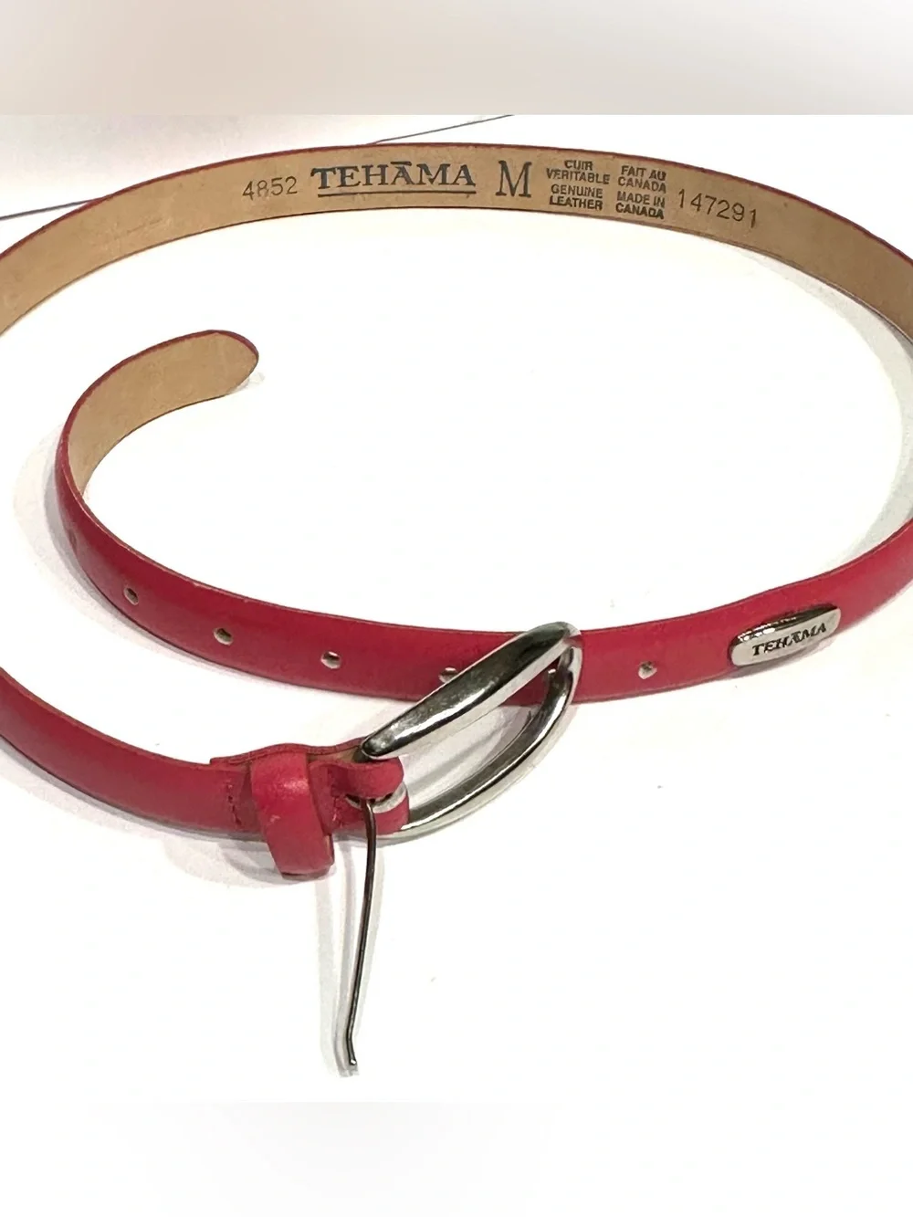 TEHAMA Womens Hot Pink Leather Belt Made in Canada Mens Belt Size M